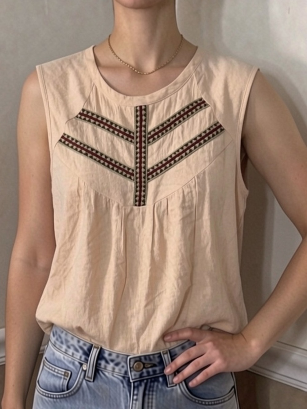 💜 5 for $20! Elodie Sleeveless Embroidered Cream Tank Top